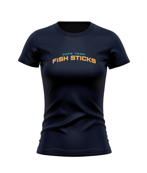 Cape Fear Fish Sticks Ladies Word Mark Performance Crew Neck T-shirt