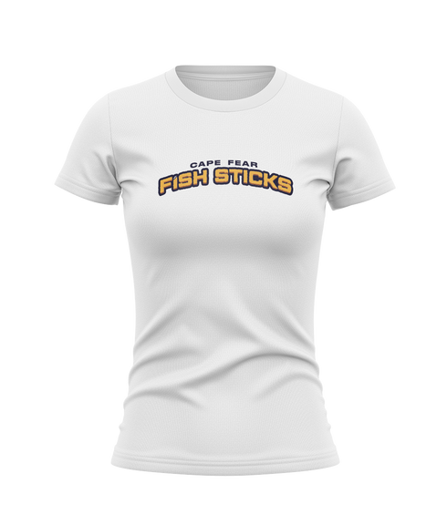 Cape Fear Fish Sticks Ladies Word Mark Performance Crew Neck T-shirt