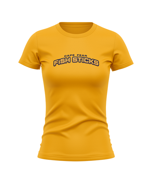 Cape Fear Fish Sticks Ladies Word Mark Performance Crew Neck T-shirt